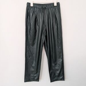 Zara NWT Faux Leather High Waisted Drawstring Waist Pants Crop Green Medium M